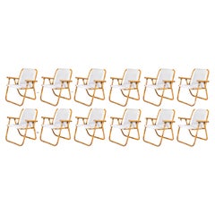 Set of 12 folding chairs in Bamboo and fabric, Vivai del Sud (attr.), Italy 1970