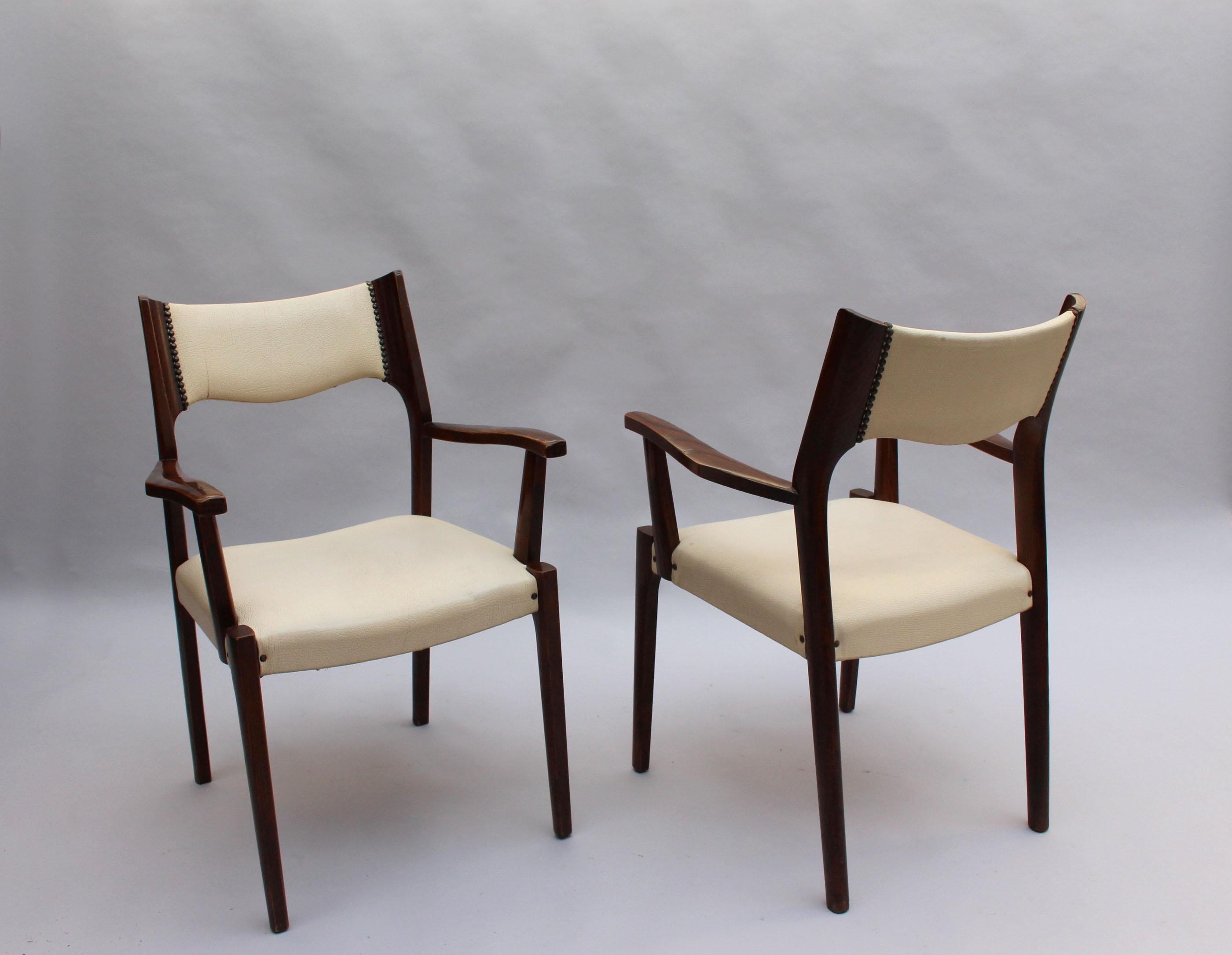 Mid-Century Modern Set of 12 French Fine 1960's Elm Arm Chairs