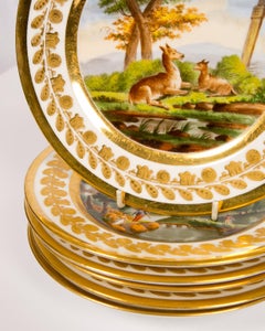 Set of 12 French Antique Hand-Painted Porcelain Dishes