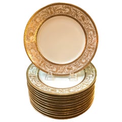 Set of 12 French Antique Raised Gilt Plates, circa 1900