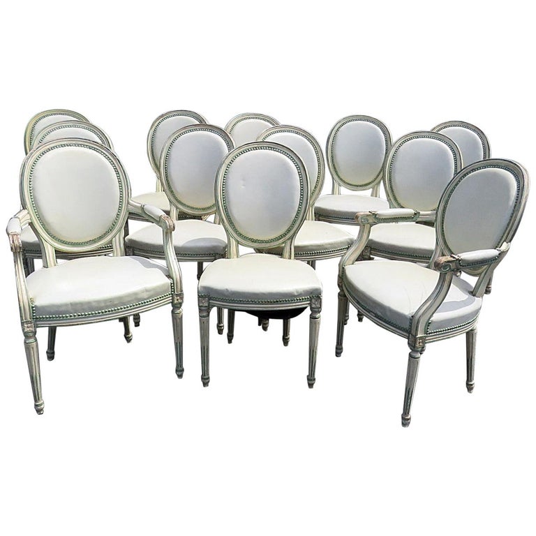 Set Of 12 French White Leather Cameo Back Louis Xvi Style Dining Room Chairs For At 1stdibs Louis Xvi Style Dining Room Chairs, White Louis Xvi Dining Chair