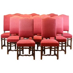 Antique Set of 12 French Early 19th Century Upholstered Os De Mouton Dining Chairs