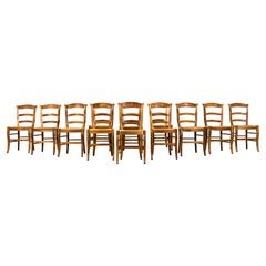 Twelve Louis Philippe Dining Chairs, Walnut & Rush, Provence, 1960