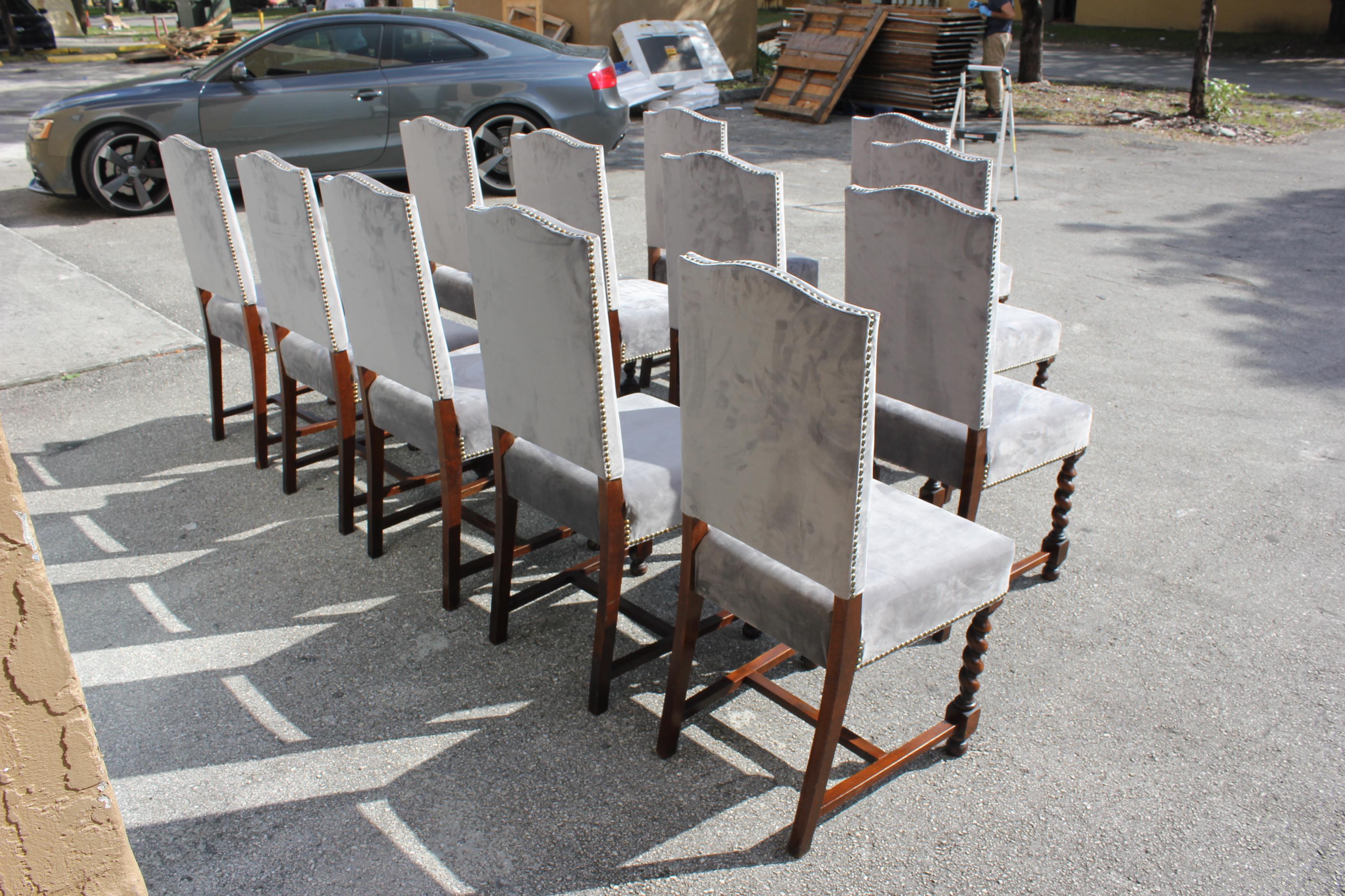 Set of 12 French Louis XIII Style Barley Twist Solid Walnut Dining Chairs, 1900s 5