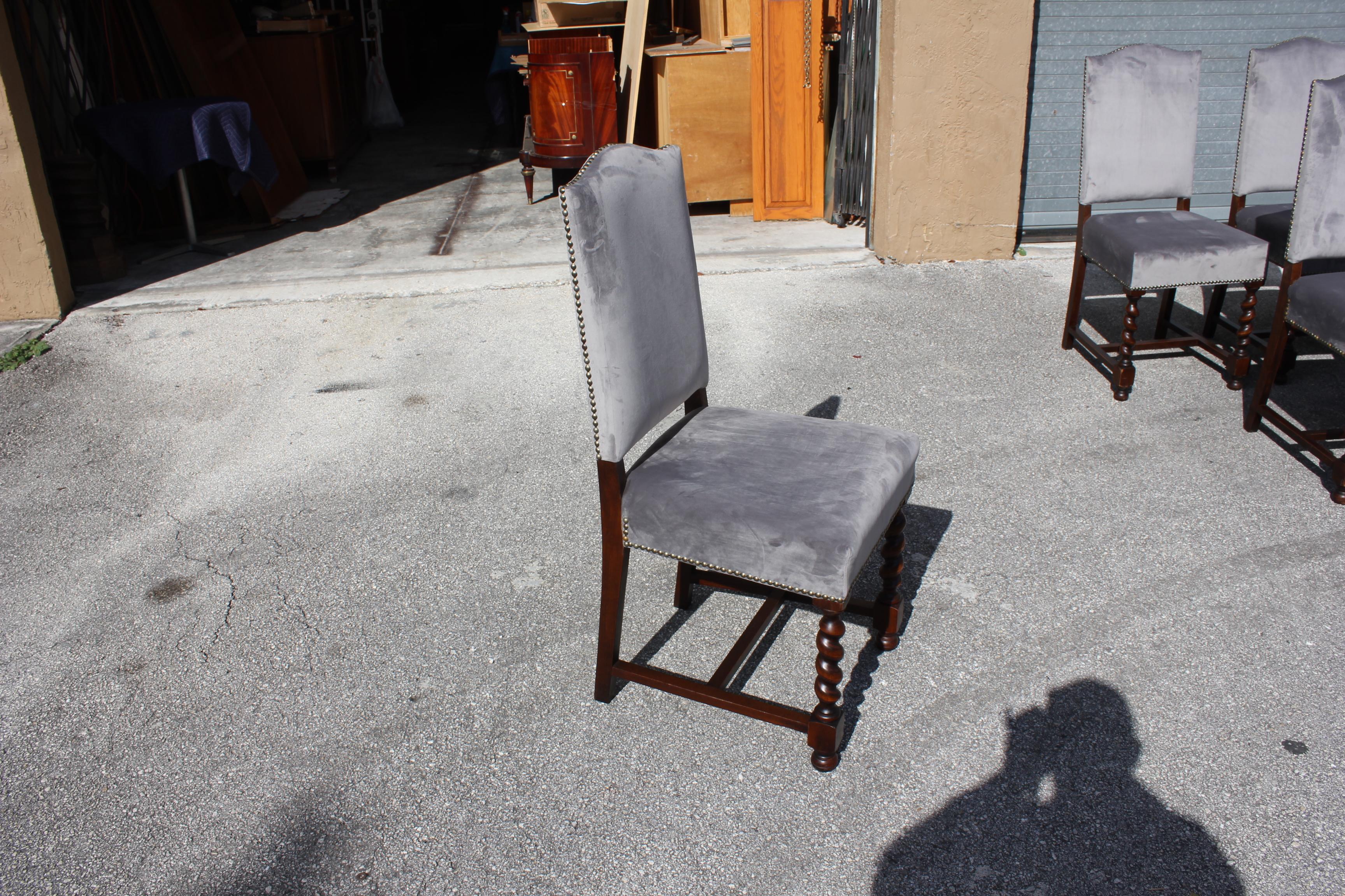 Set of 12 French Louis XIII Style Barley Twist Solid Walnut Dining Chairs, 1900s 7