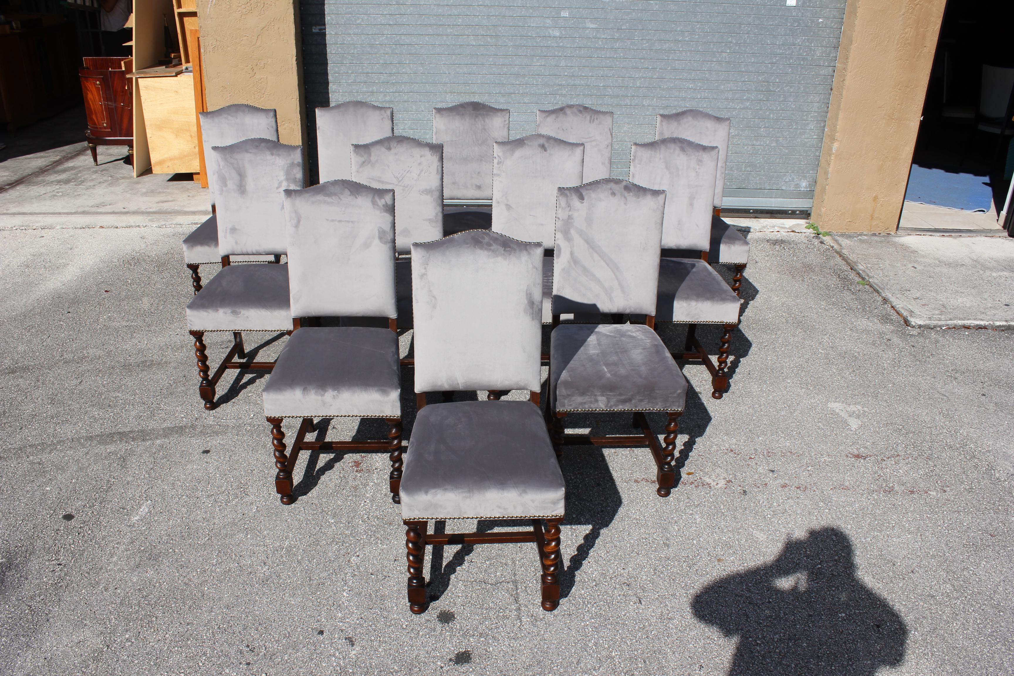 Set of 12 French Louis XIII Style Barley Twist Solid Walnut Dining Chairs, 1900s 14