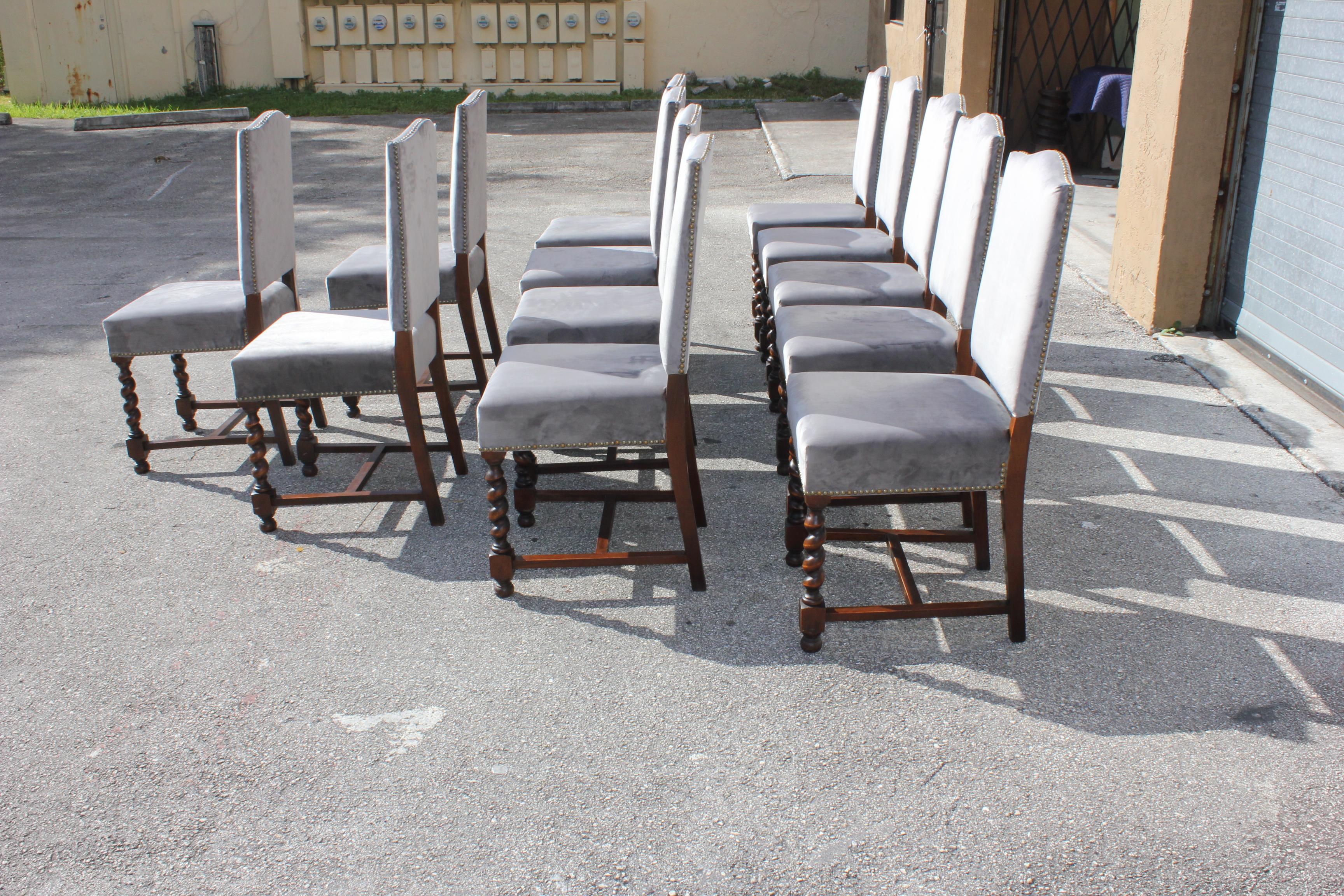 Set of 12 French Louis XIII Style Barley Twist Solid Walnut Dining Chairs, 1900s 2