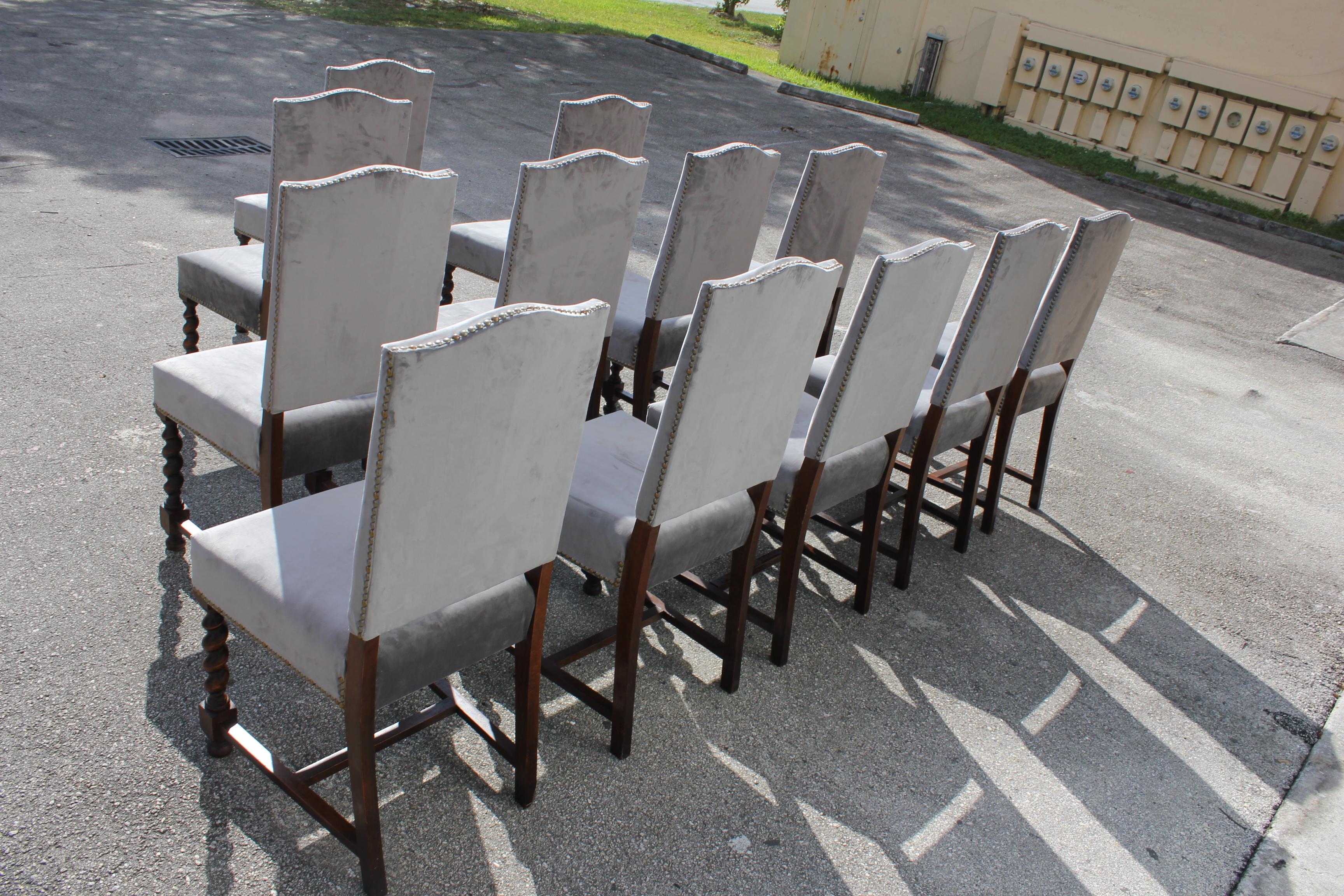 Set of 12 French Louis XIII Style Barley Twist Solid Walnut Dining Chairs, 1900s 3