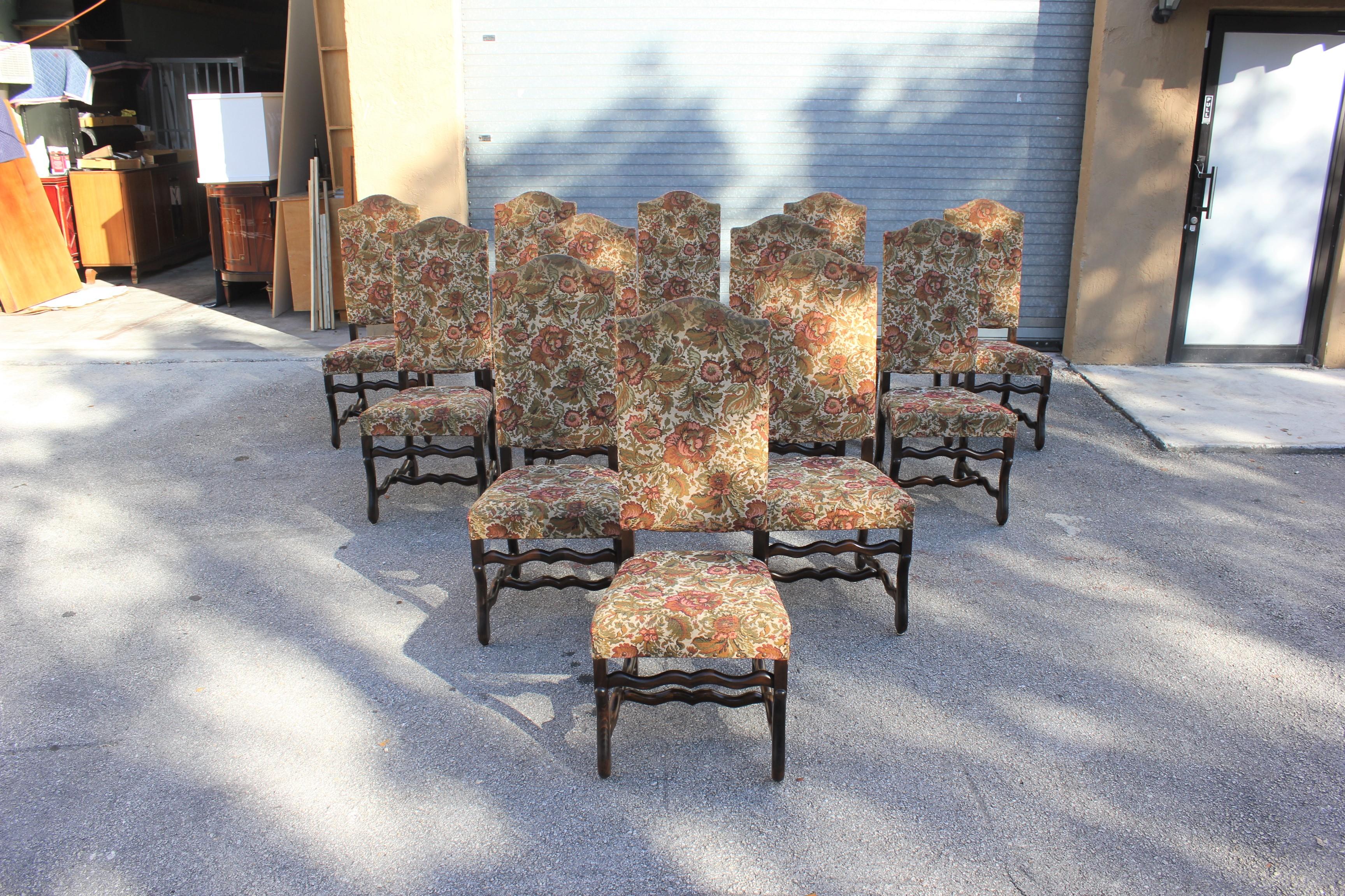 Set of 12 French Louis XIII Style Os De Mouton Dining Chairs 1900 Th Century.  5