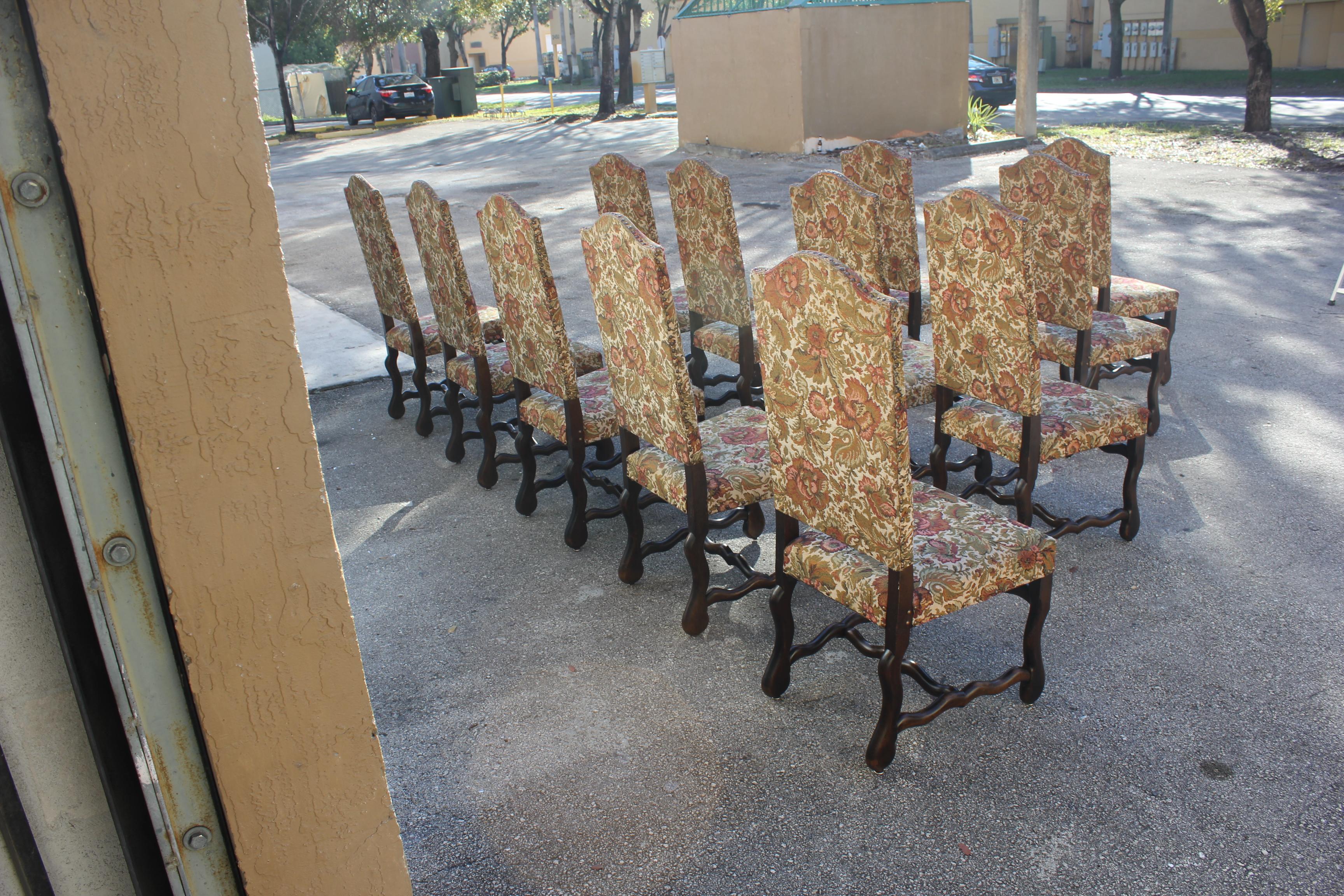 Fabric Set of 12 French Louis XIII Style Os De Mouton Dining Chairs 1900 Th Century. 