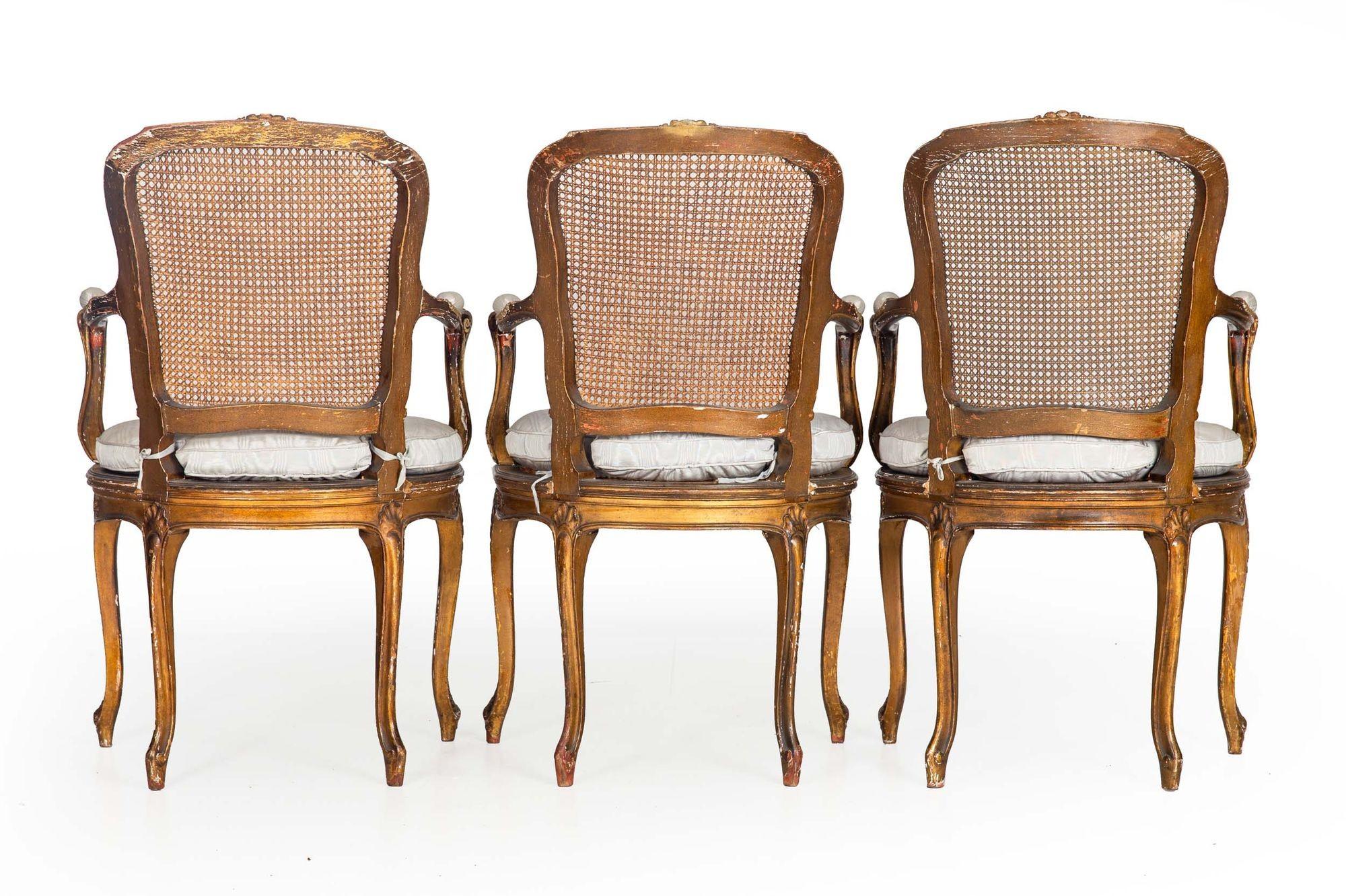 Set of 12 French Louis XV Style Antique Caned and Polychromed Dining Chairs In Good Condition In Shippensburg, PA