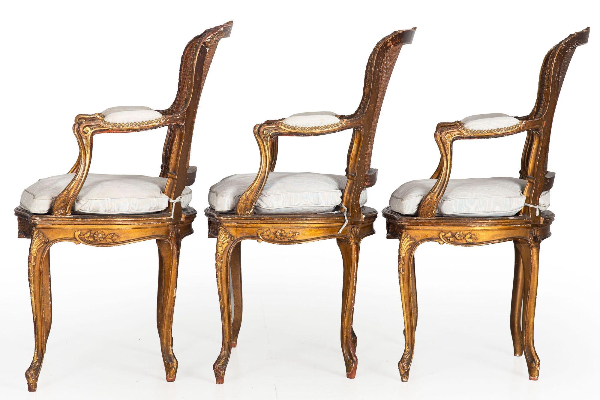 20th Century Set of 12 French Louis XV Style Antique Caned and Polychromed Dining Chairs