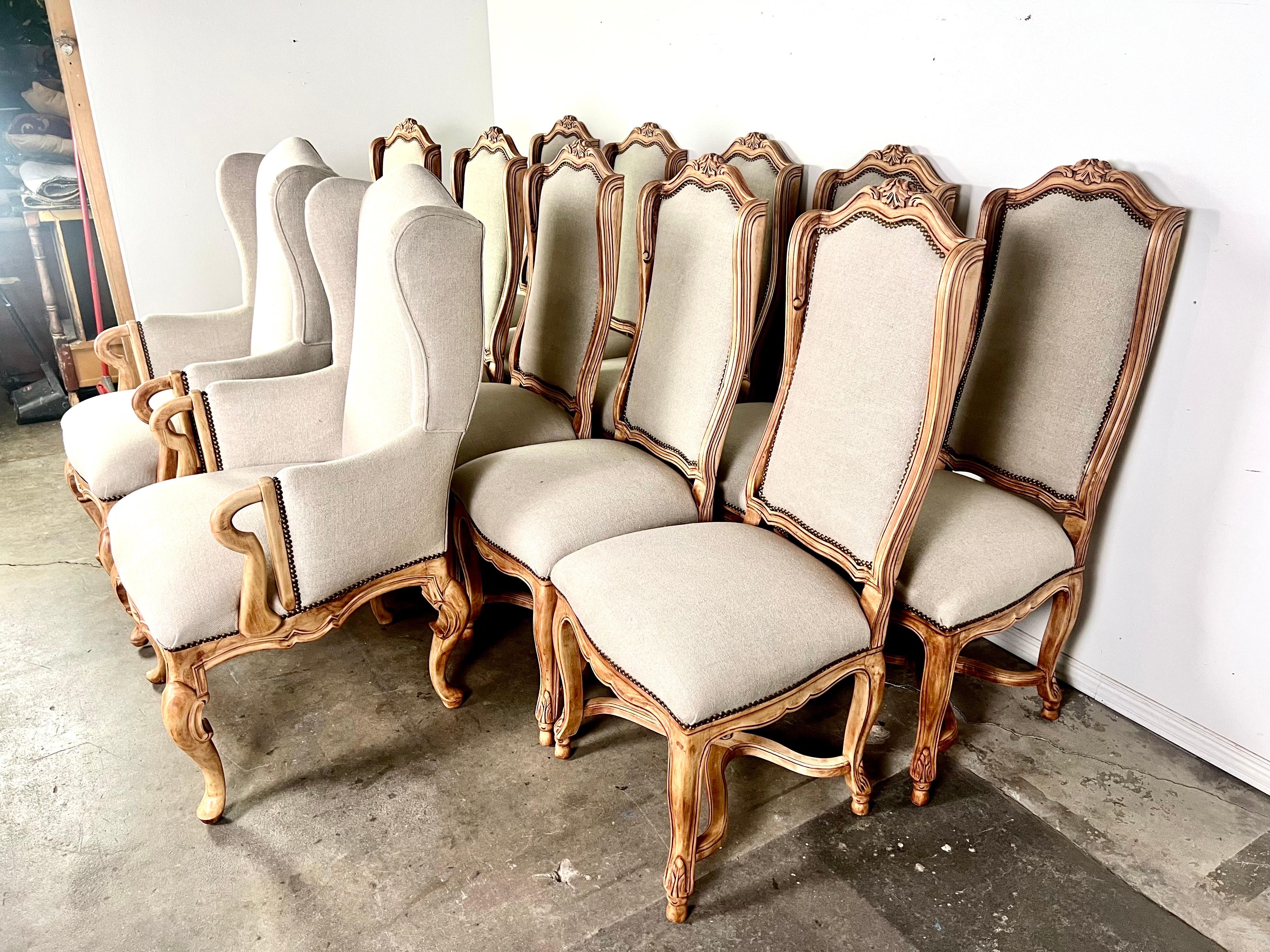 Set of (12) French Louis XV Style Dining Chairs In Good Condition In Los Angeles, CA