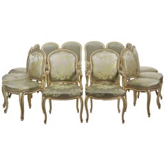 Set of 12 French Louis XV Style Painted Dining Chairs, Early 20th Century