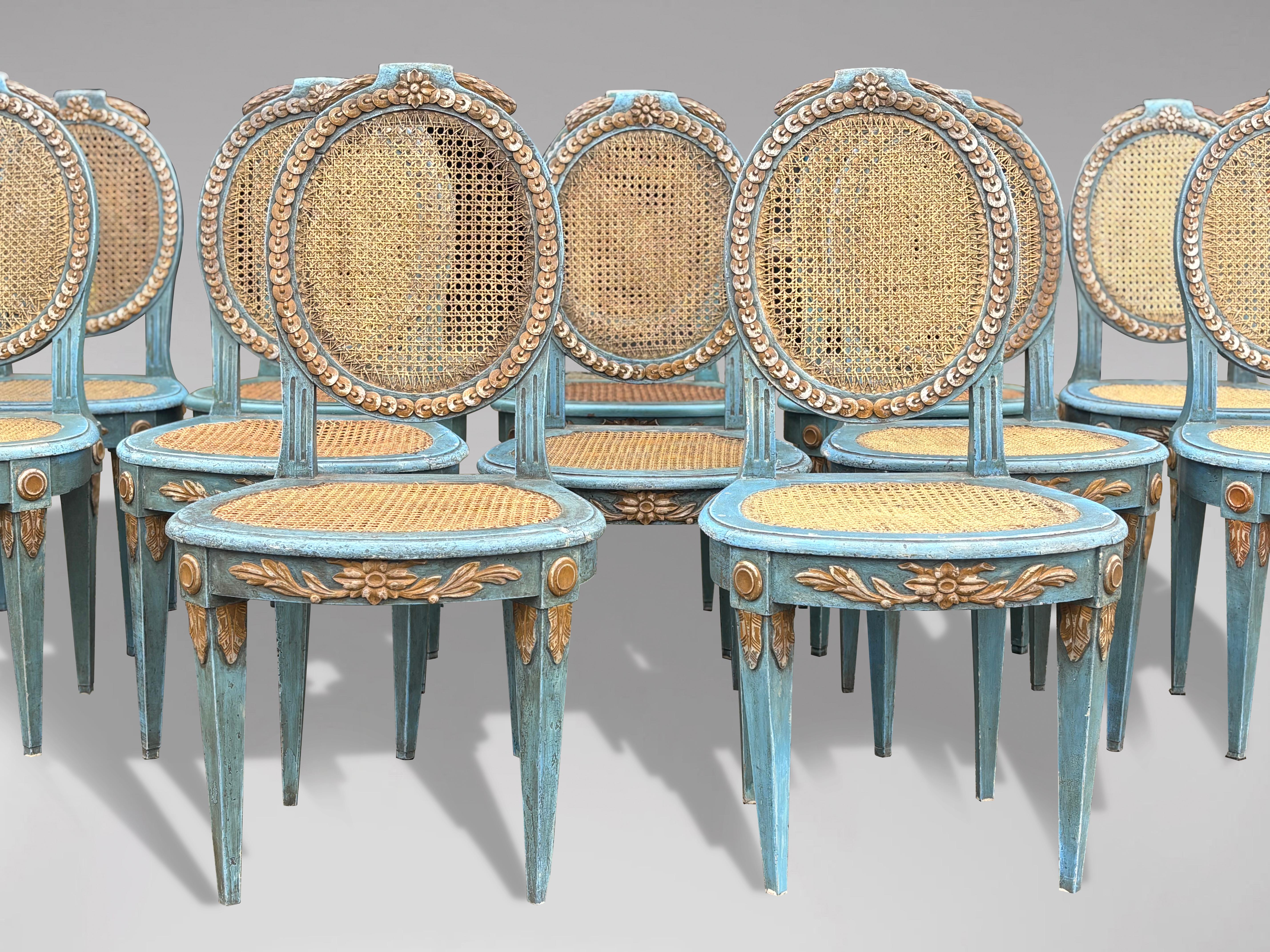 Set of 12 French Louis XVI Painted & Caned Dining Room Chairs im Angebot 2