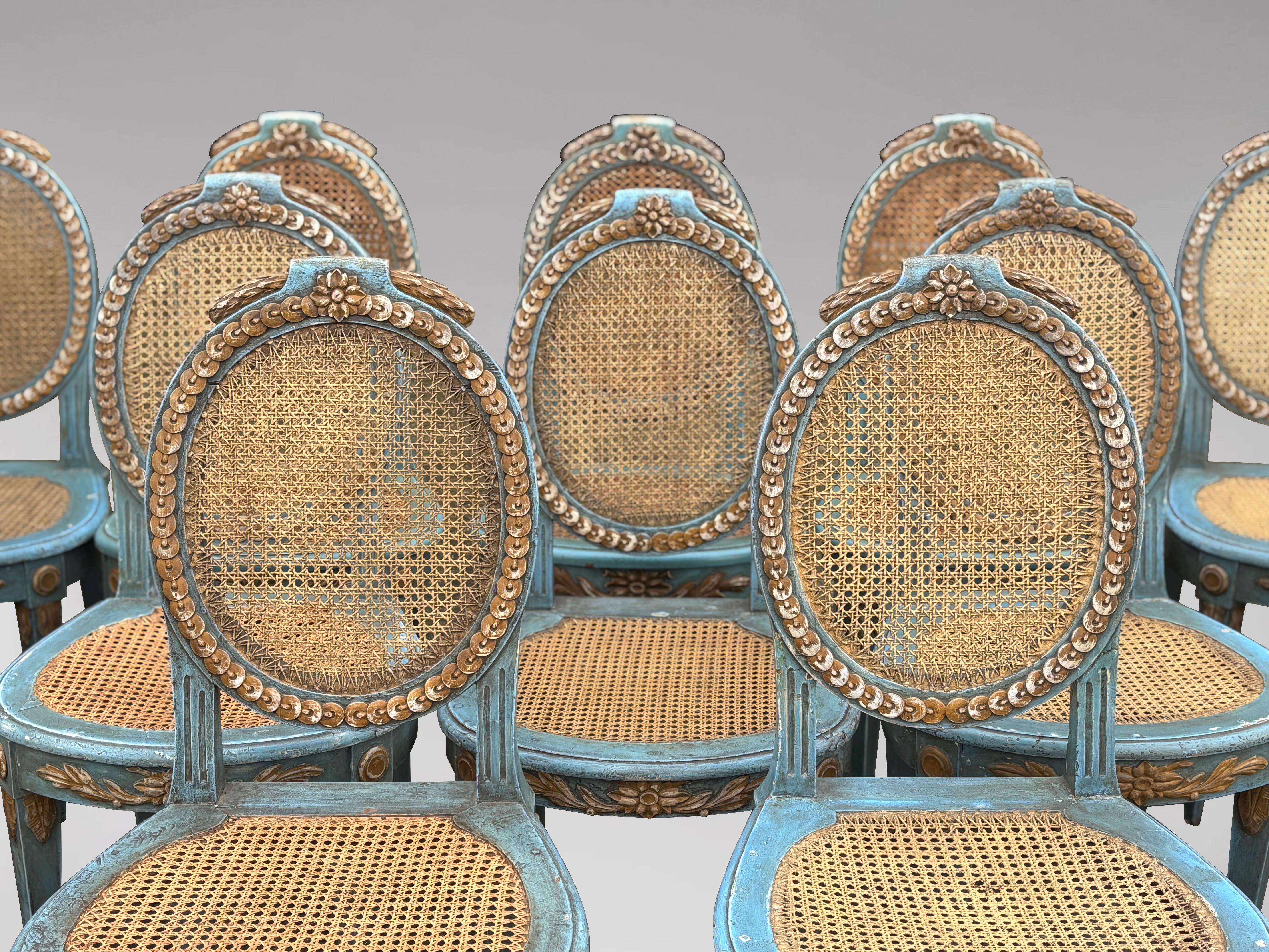 Set of 12 French Louis XVI Painted & Caned Dining Room Chairs im Angebot 3