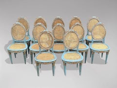 Set of 12 French Louis XVI Painted & Caned Dining Room Chairs