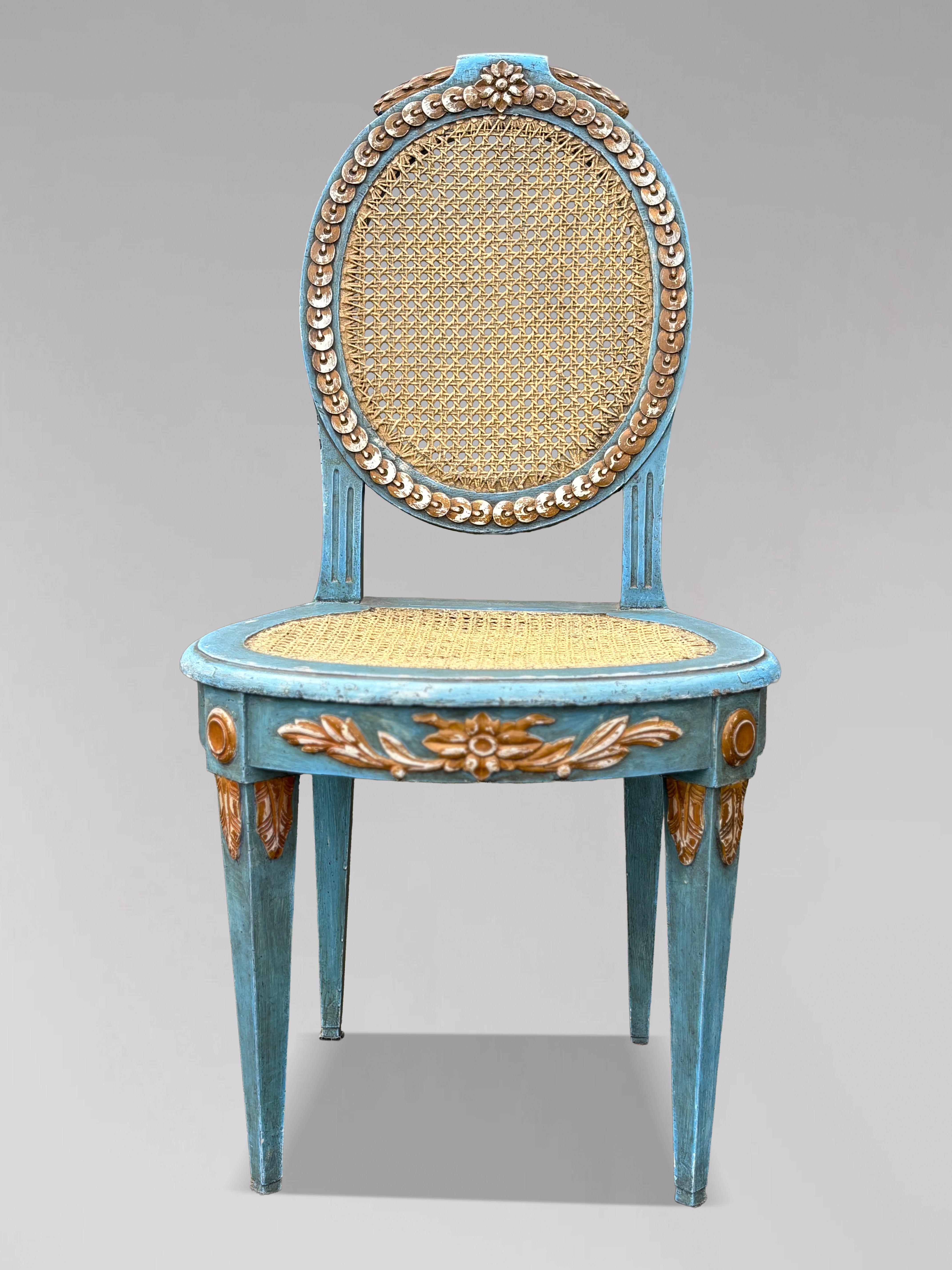 Set of 12 French Louis XVI Painted & Caned Dining Room Chairs (Französisch) im Angebot