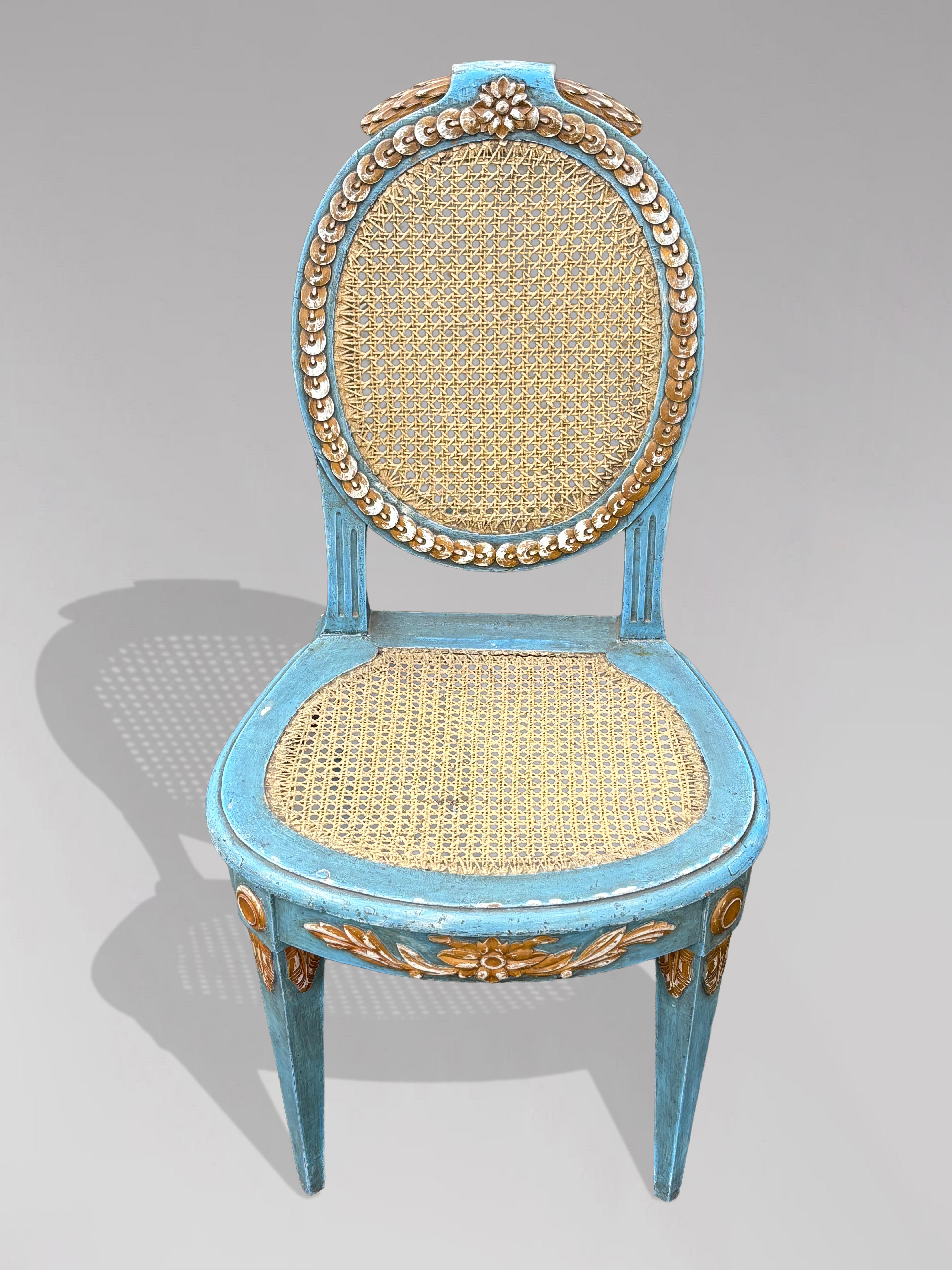 Set of 12 French Louis XVI Painted & Caned Dining Room Chairs (Handbemalt) im Angebot