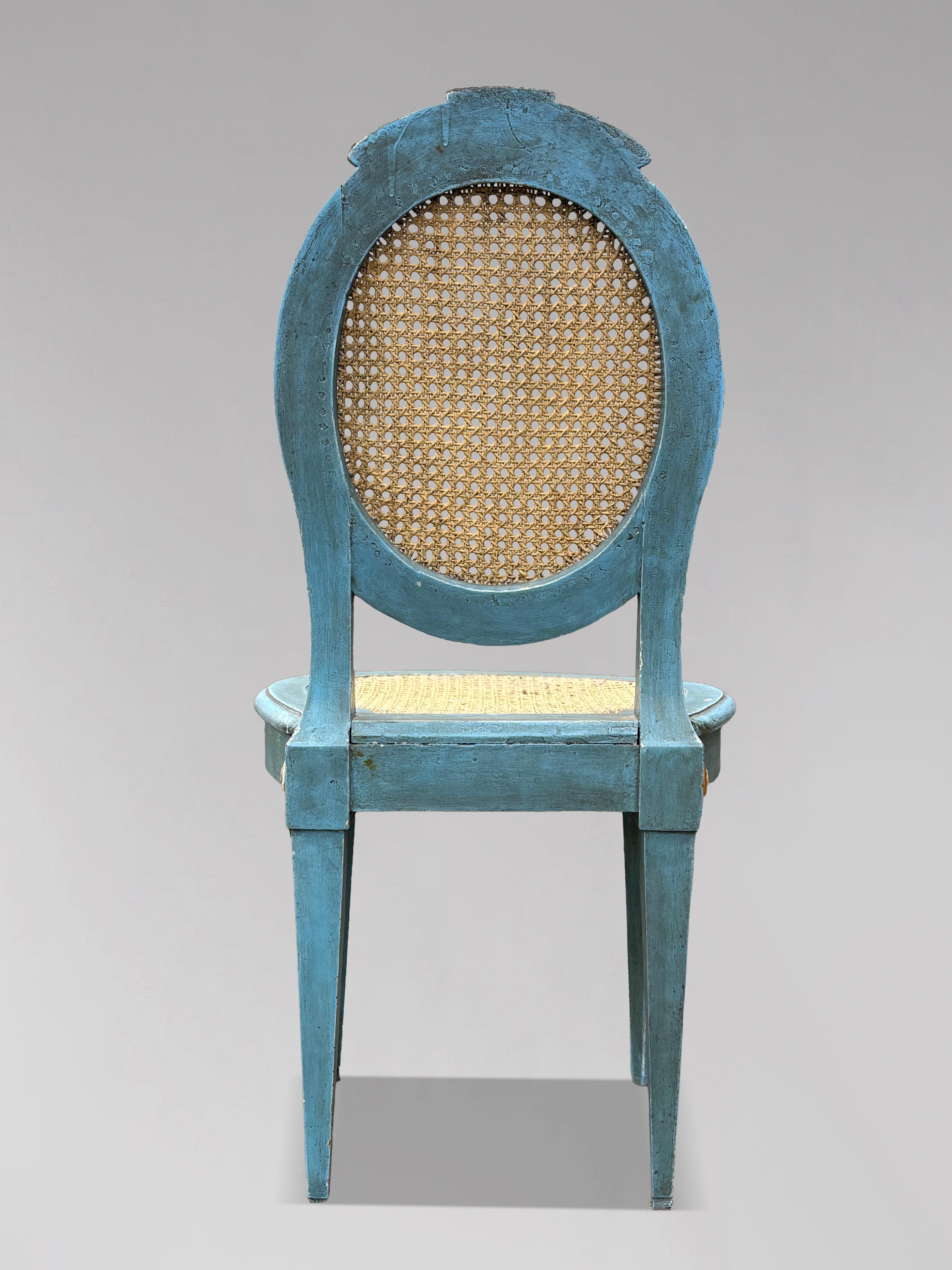 Set of 12 French Louis XVI Painted & Caned Dining Room Chairs (19. Jahrhundert) im Angebot