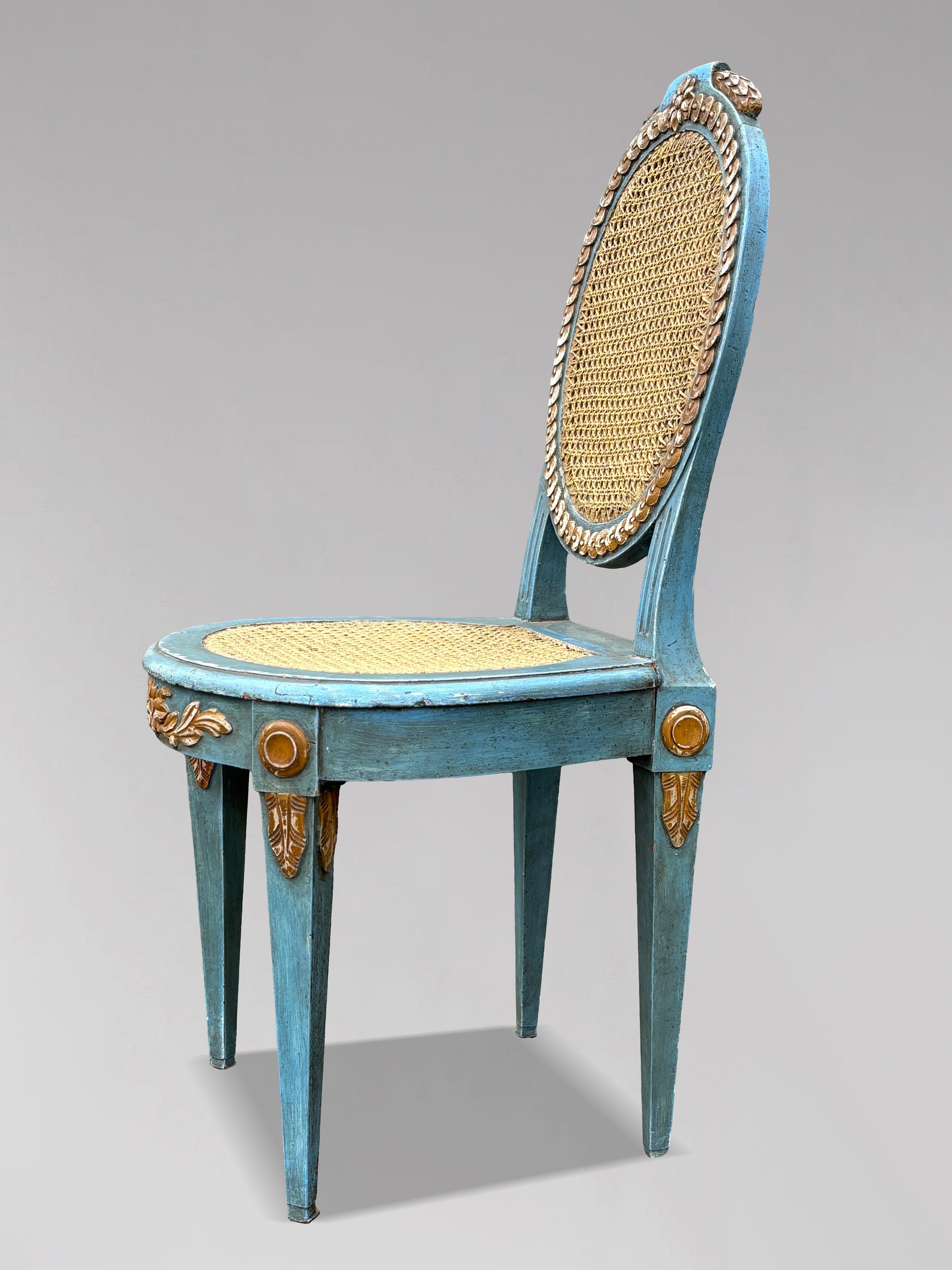 Set of 12 French Louis XVI Painted & Caned Dining Room Chairs (Holz) im Angebot