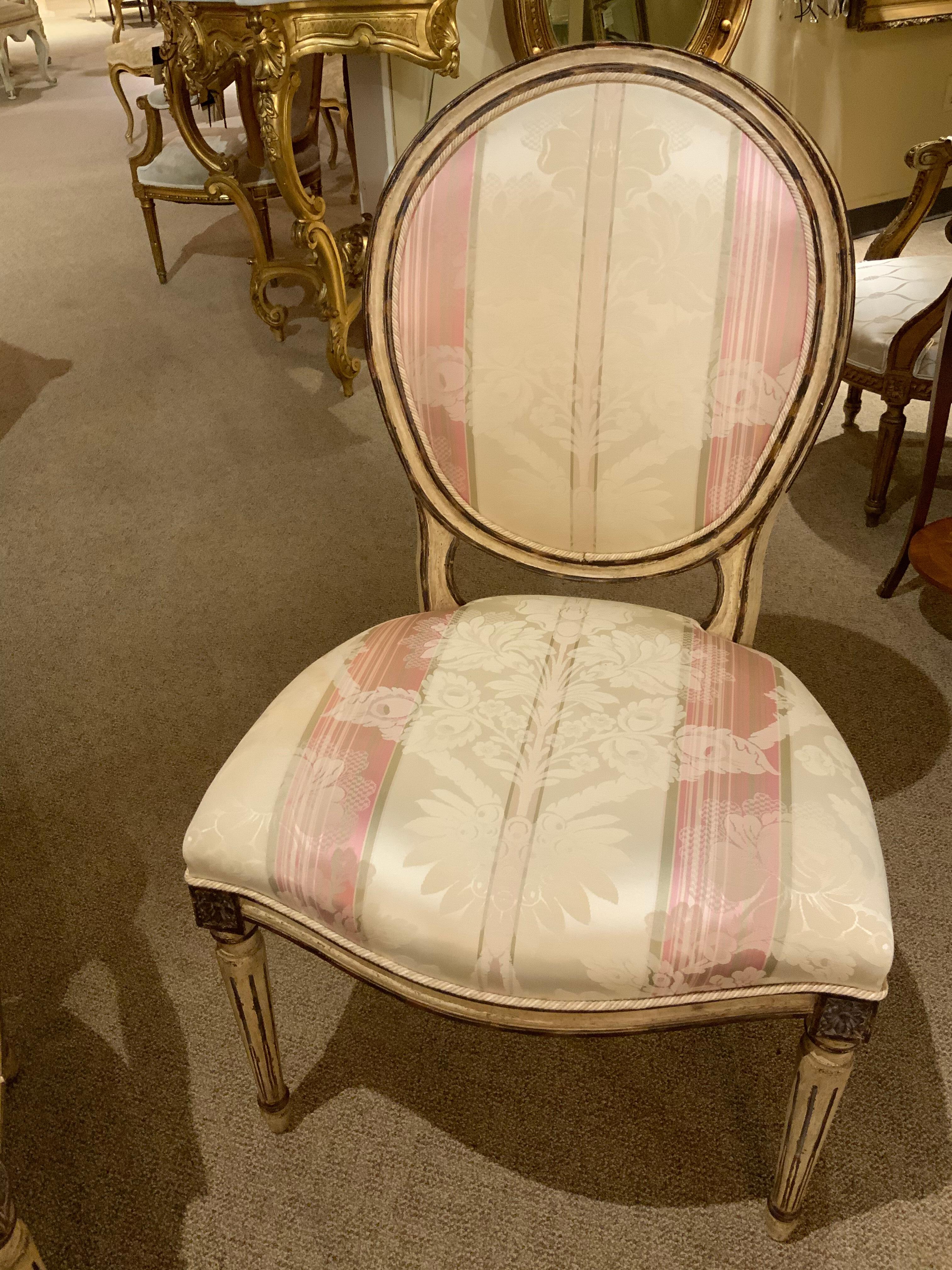 Hand-Painted Set of 12/French Louis XVI-Style Dining Chairs, Faux Painted Cream and Bronze