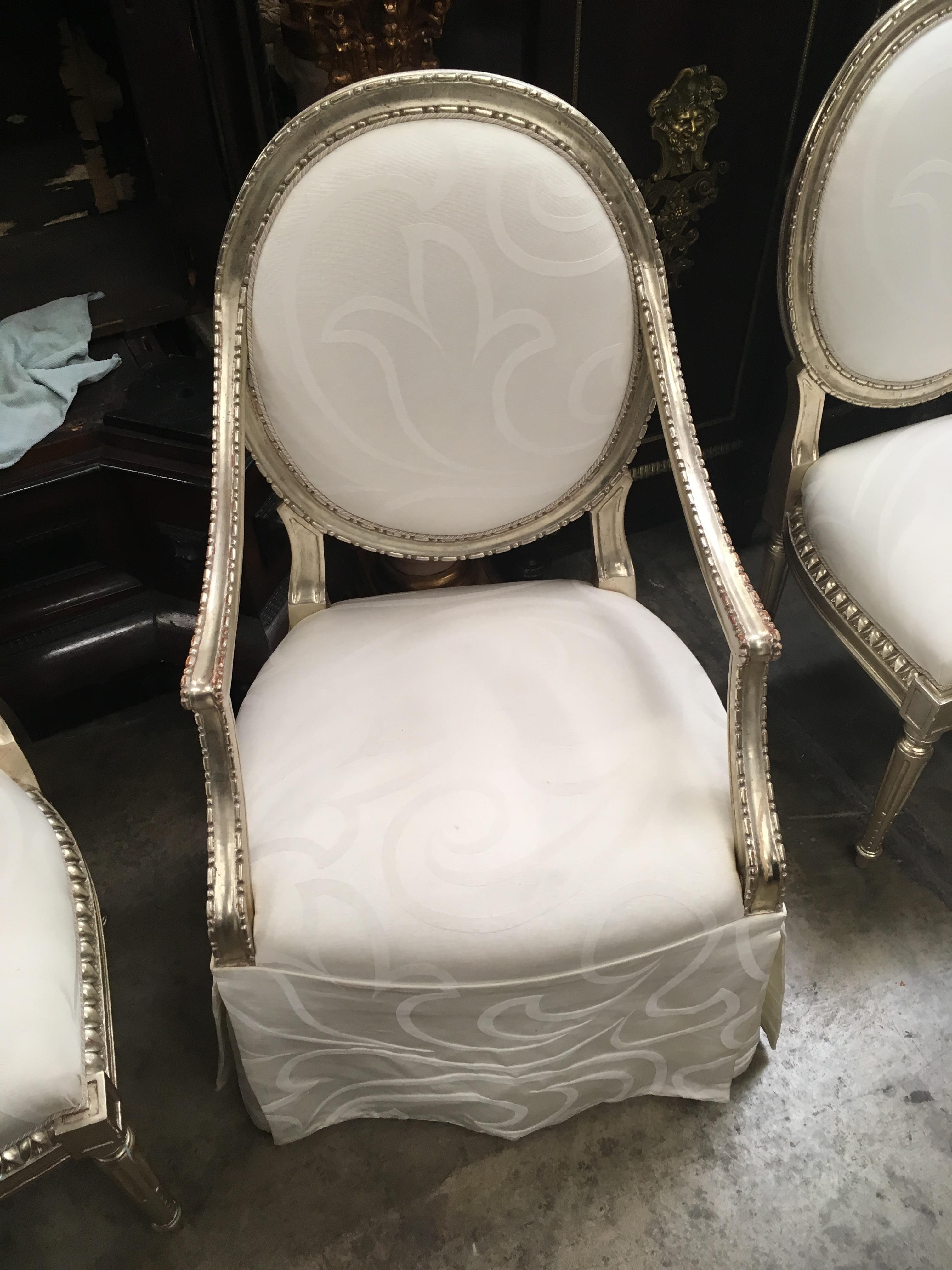 Set of 12 French Louis XVI Style Silver Dining Chairs 1