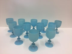 Set of 12 French Luminous Opaline Turquoise Goblets