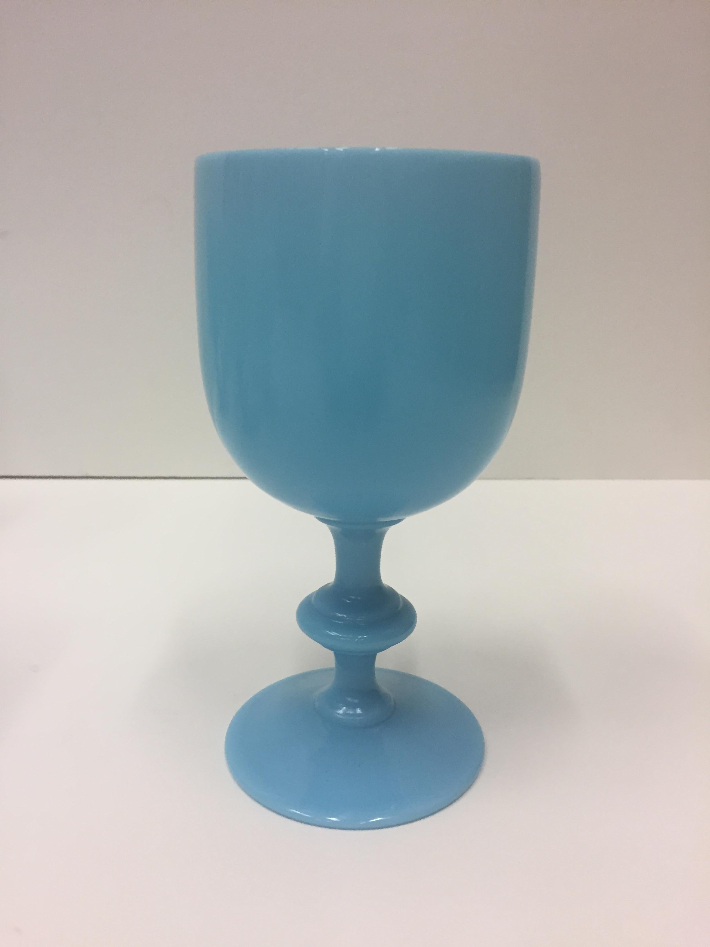 Mid-20th Century Set of 12 French Luminous Opaline Turquoise Goblets