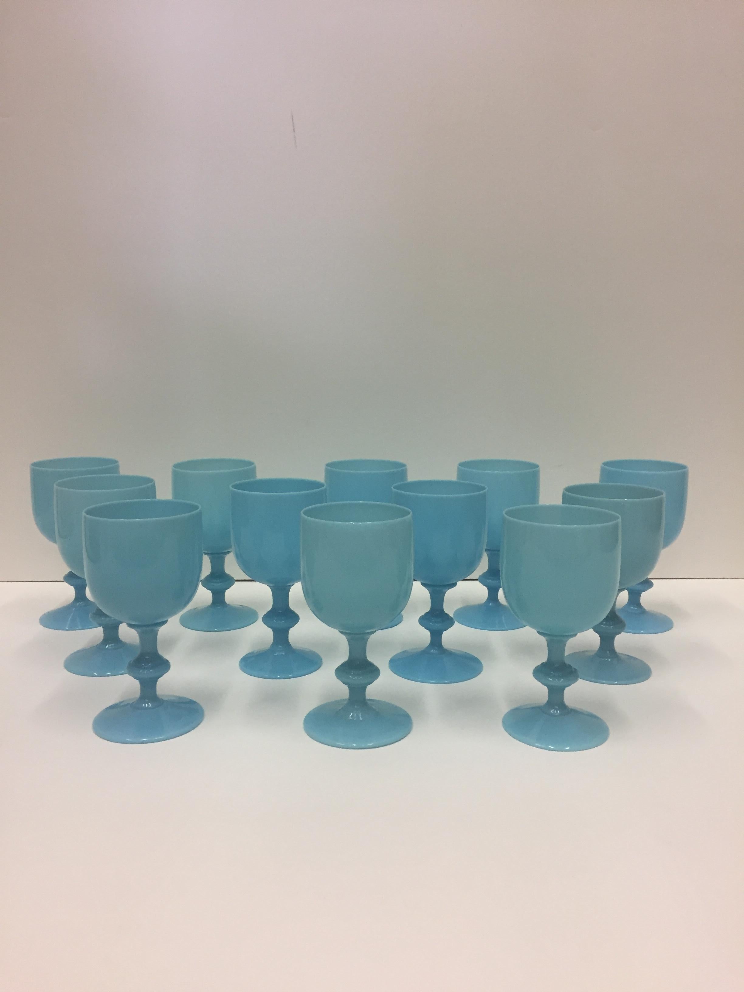 Set of 12 French Luminous Opaline Turquoise Goblets 2