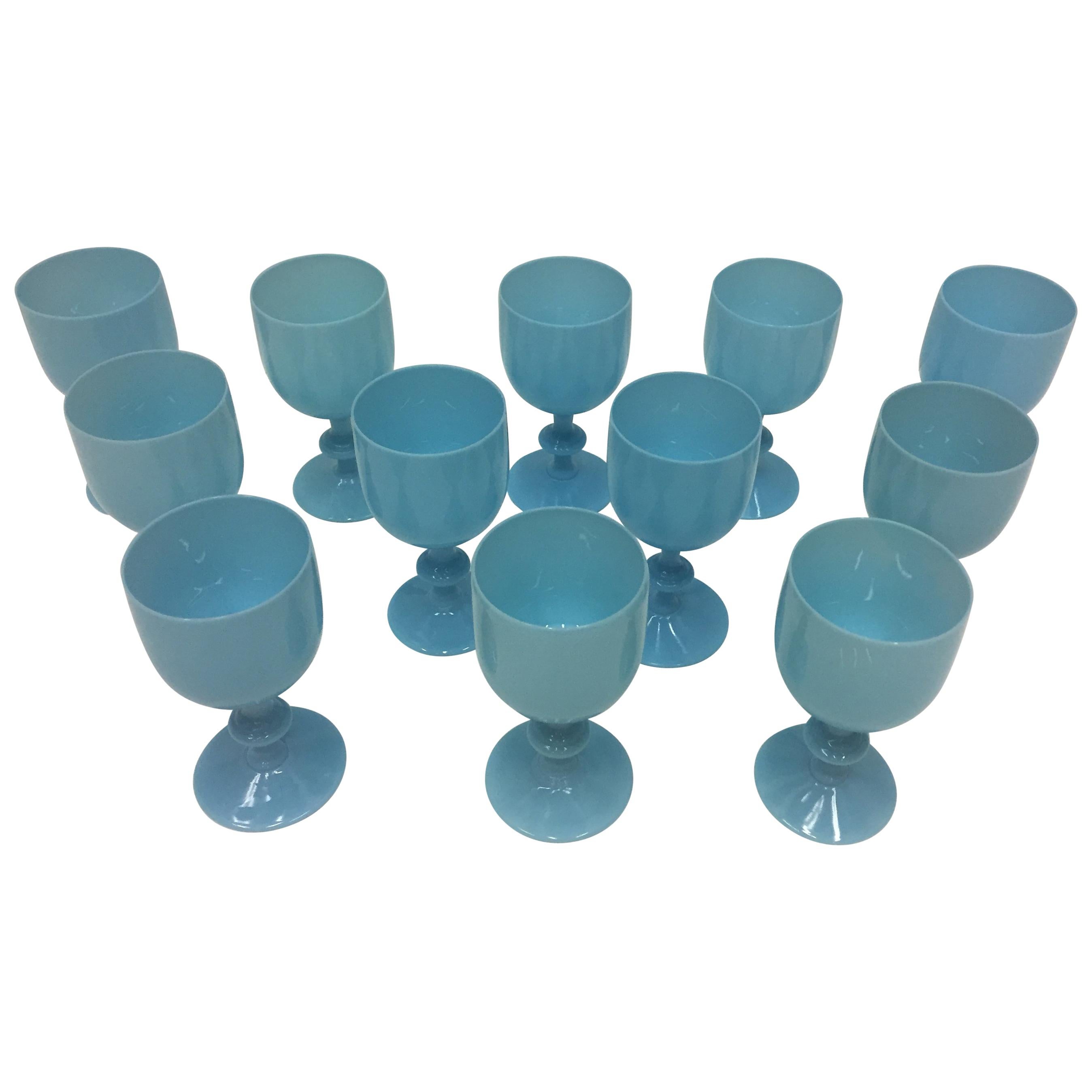 Set of 12 French Luminous Opaline Turquoise Goblets