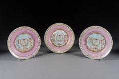 Set of 12 French Sevres Pink Ground Porcelain Painted Plates