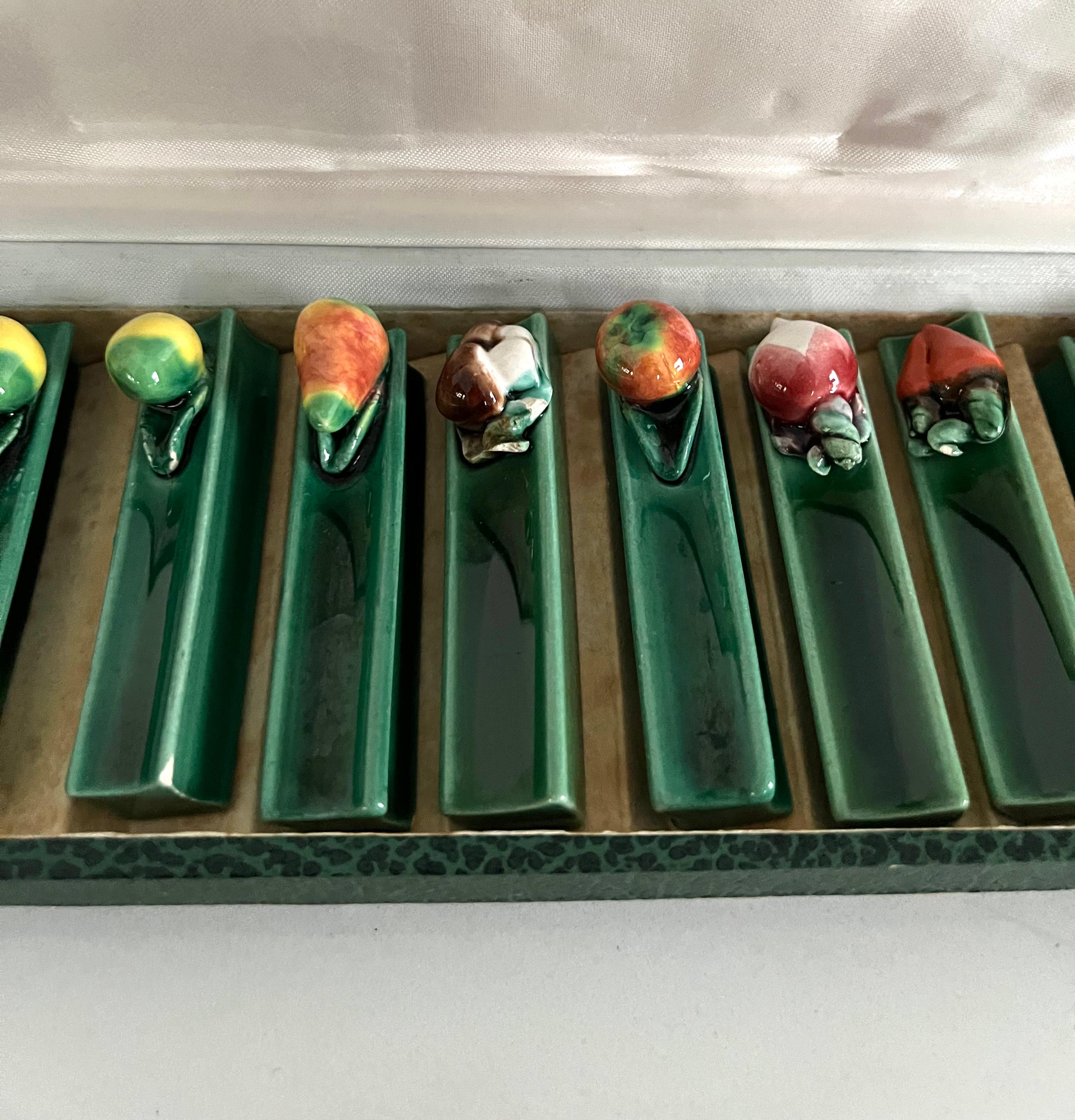 Set of 12 French Vallauris Majolica Knife Rests with Fruit and Vegetables 8