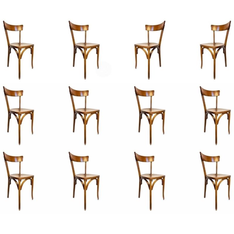 Set di 12 sedie da bistrot francesi in legno di Baumann, 1960 in vendita 5