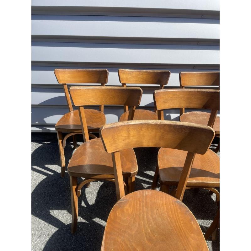 Set di 12 sedie da bistrot francesi in legno di Baumann, 1960 in vendita 2