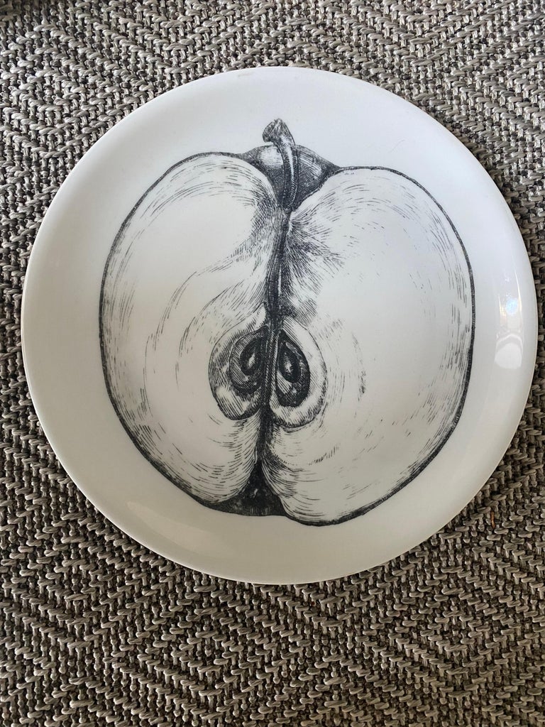 Set of 12 Fruit Vegetable Fornasetti Plates Black White Transfer Print, Italy For Sale at 1stDibs