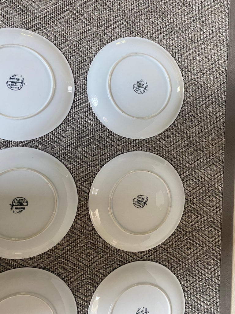 Set of 12 Fruit Vegetable Fornasetti Plates Black White Transfer Print, Italy For Sale at 1stDibs