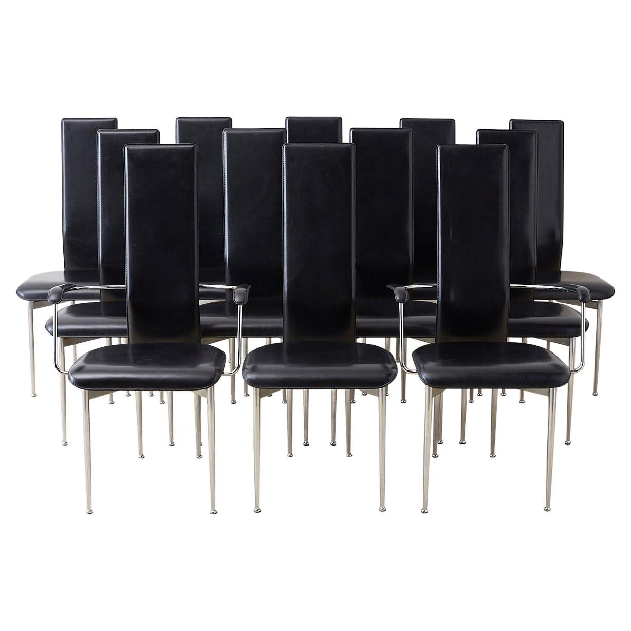 Set of Twelve G. Vegni Modern Italian Leather Dining Chairs