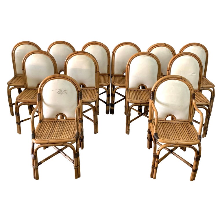 Set Of 12 Gabriella Crespi Rising Sun Bamboo Dining Chairs For