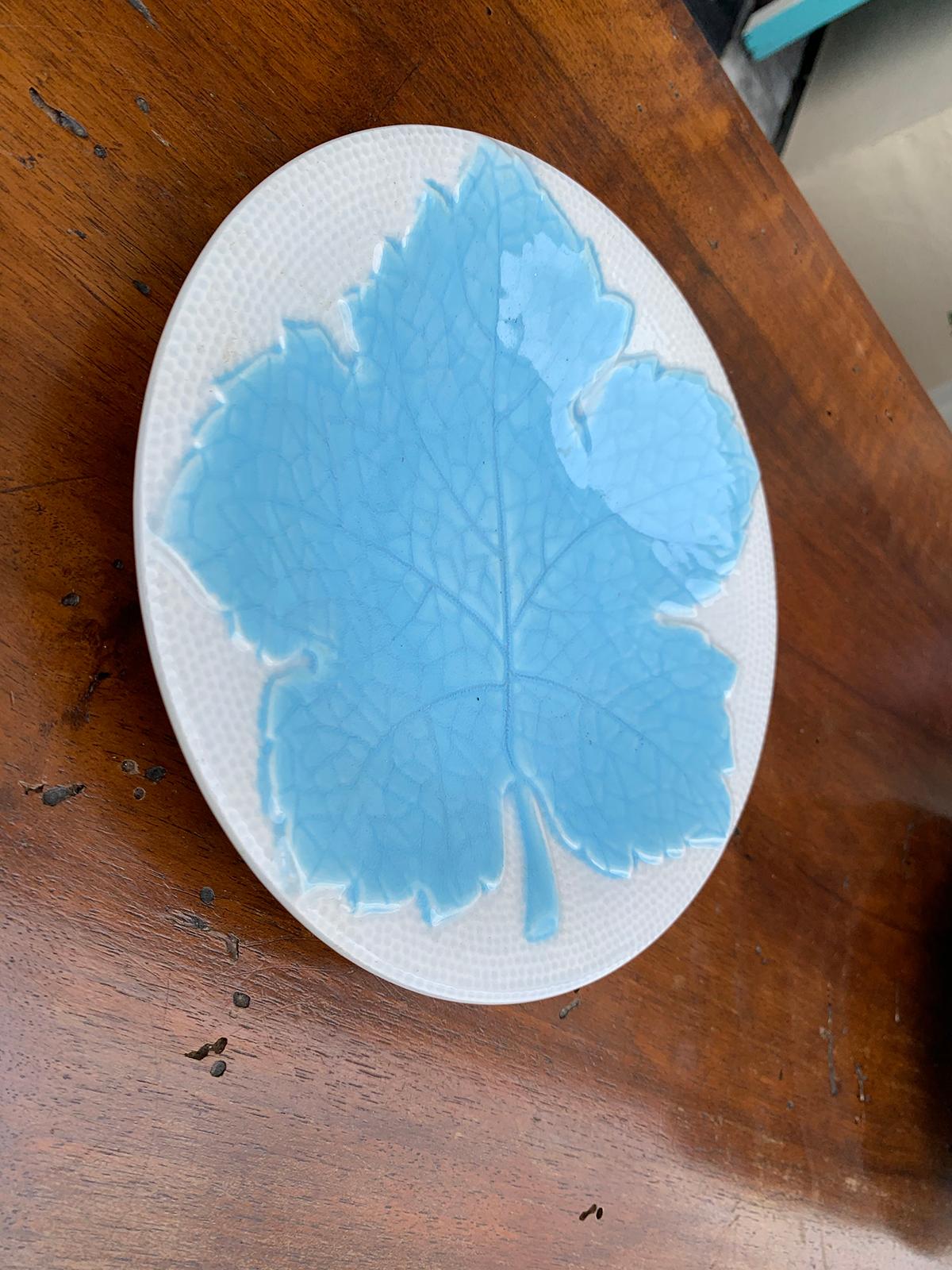 Set of 12 Galvani Italian Majolica Blue Maple Leaf Dessert Plates, Marked For Sale 6