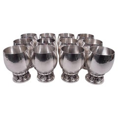 Set of 12 Georg Jensen Danish Modern Hand Hammered Grape Goblets