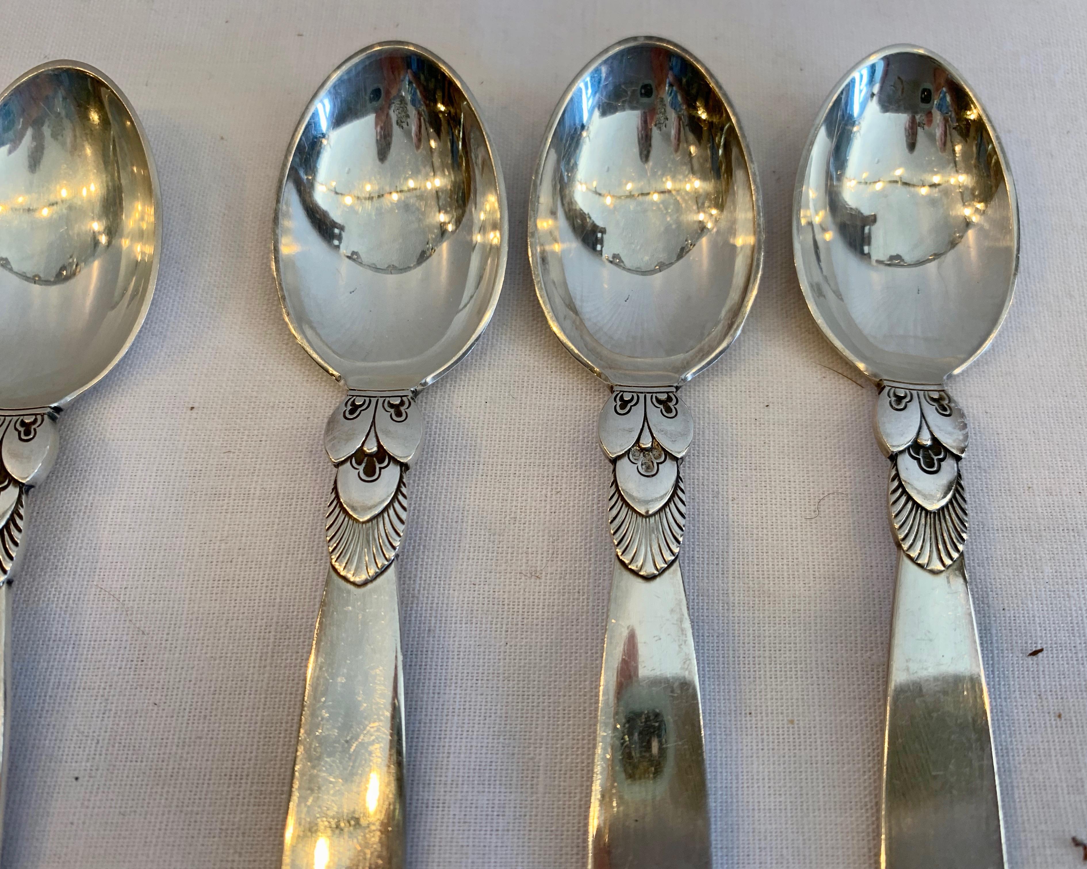 Set of 12 Georg Jensen Denmark Cactus Pattern Fruit Spoons In Good Condition In West Palm Beach, FL
