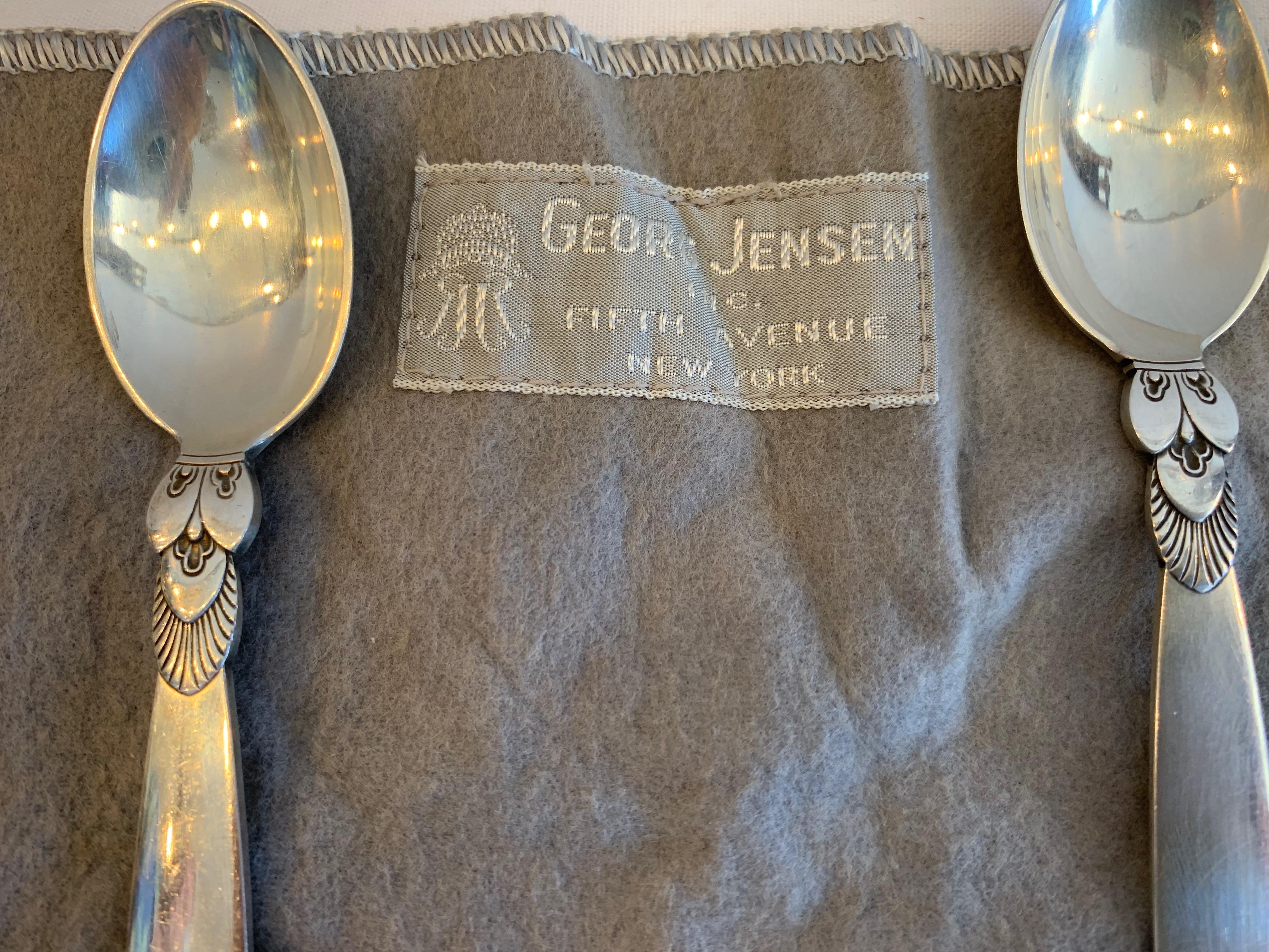 Sterling Silver Set of 12 Georg Jensen Denmark Cactus Pattern Fruit Spoons
