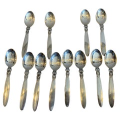 Set of 12 Georg Jensen Denmark Cactus Pattern Fruit Spoons