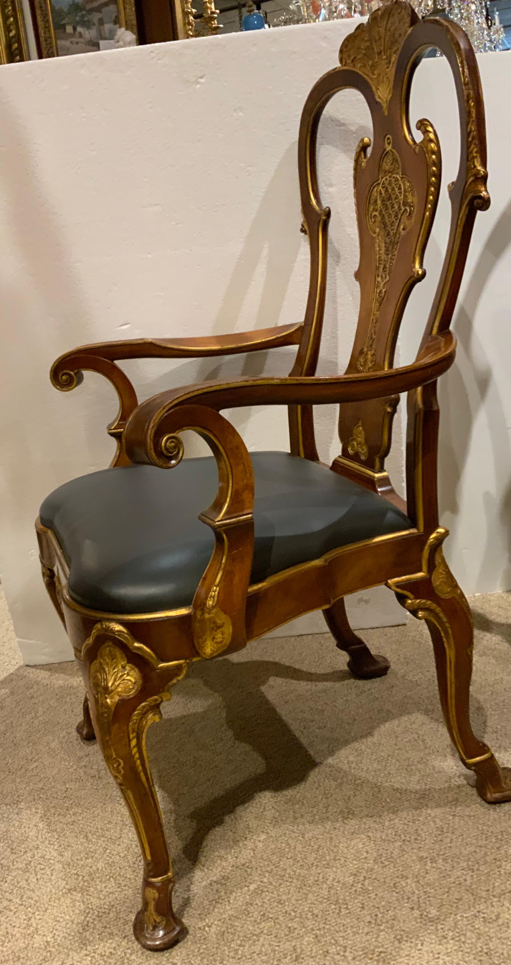 20th Century Set of 12 George II-Style fruitwood and parcel- gilt dining chairs 