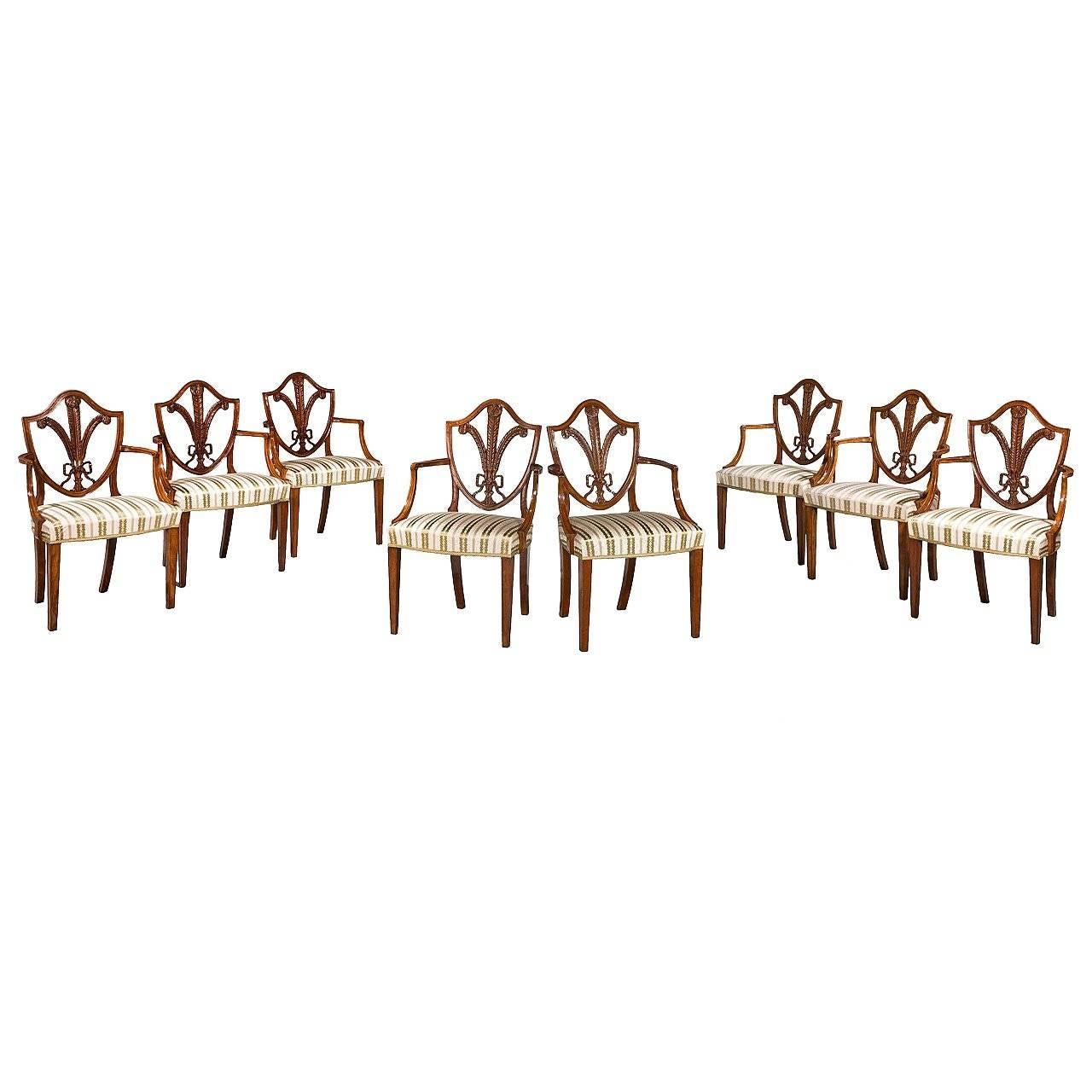 Set of 12 George III Period Satinwood Elbow Chairs by Gillows