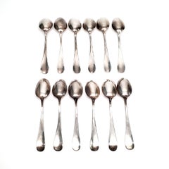 Set of 12 George Shiebler Plant Pattern Sterling Silver Demitasse Spoons