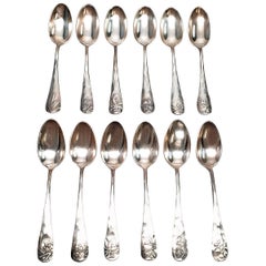 Vintage Set of 12 George Shiebler Plant Pattern Sterling Silver Demitasse Spoons