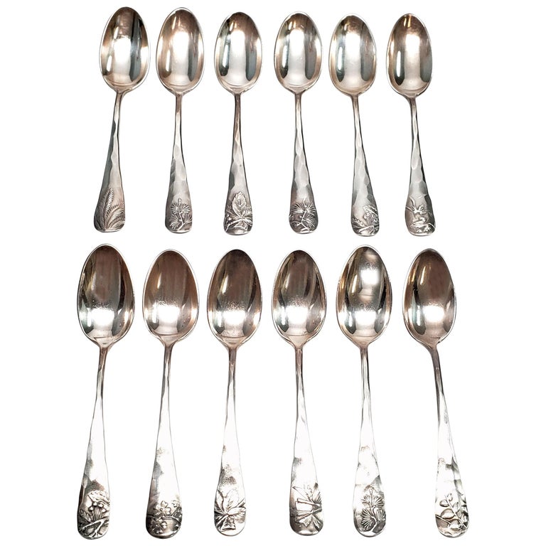 Set of 12 Shiebler Plant Pattern Sterling Silver Demitasse