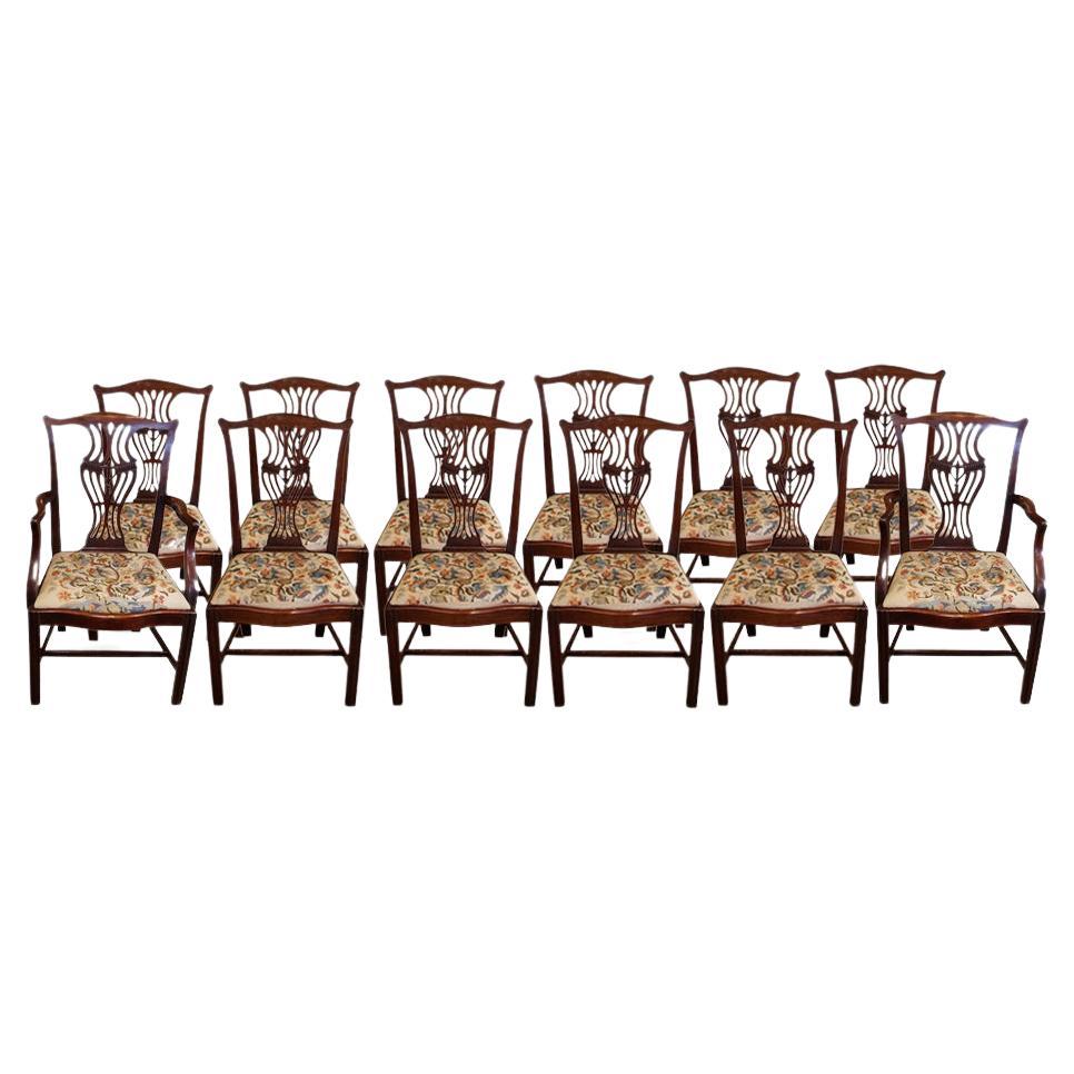 Set of 12 Georgian Chippendale mahogany dining chairs